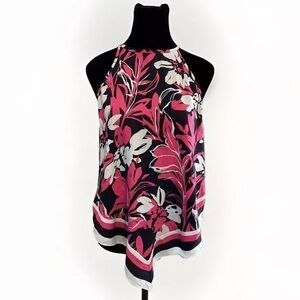 New Laundry By Shelli Segal Top XS Blouse Tank Floral Handkerchief Pink Cruise